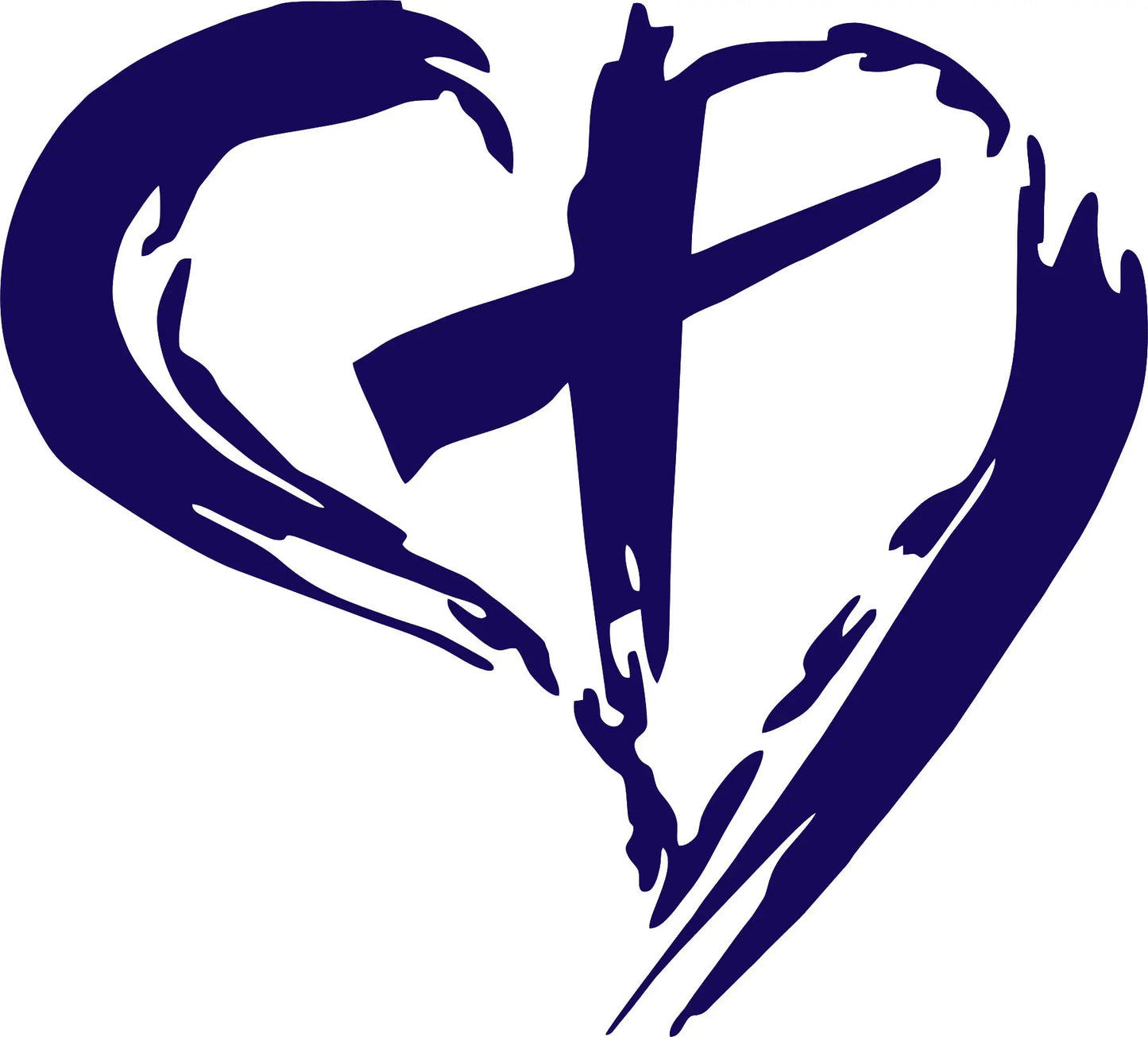 Christian Cross and Heart Decal in Blue Vinyl