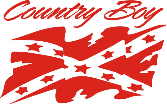 Country Boy Rebel Flag Decal in Red Vinyl