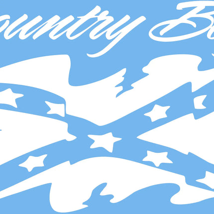 Country Boy Rebel Flag Decal in White Vinyl with Blue Backing Paper