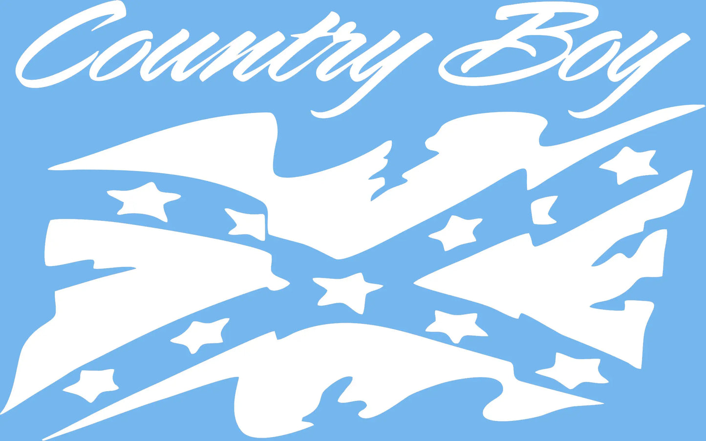 Country Boy Rebel Flag Decal in White Vinyl with Blue Backing Paper