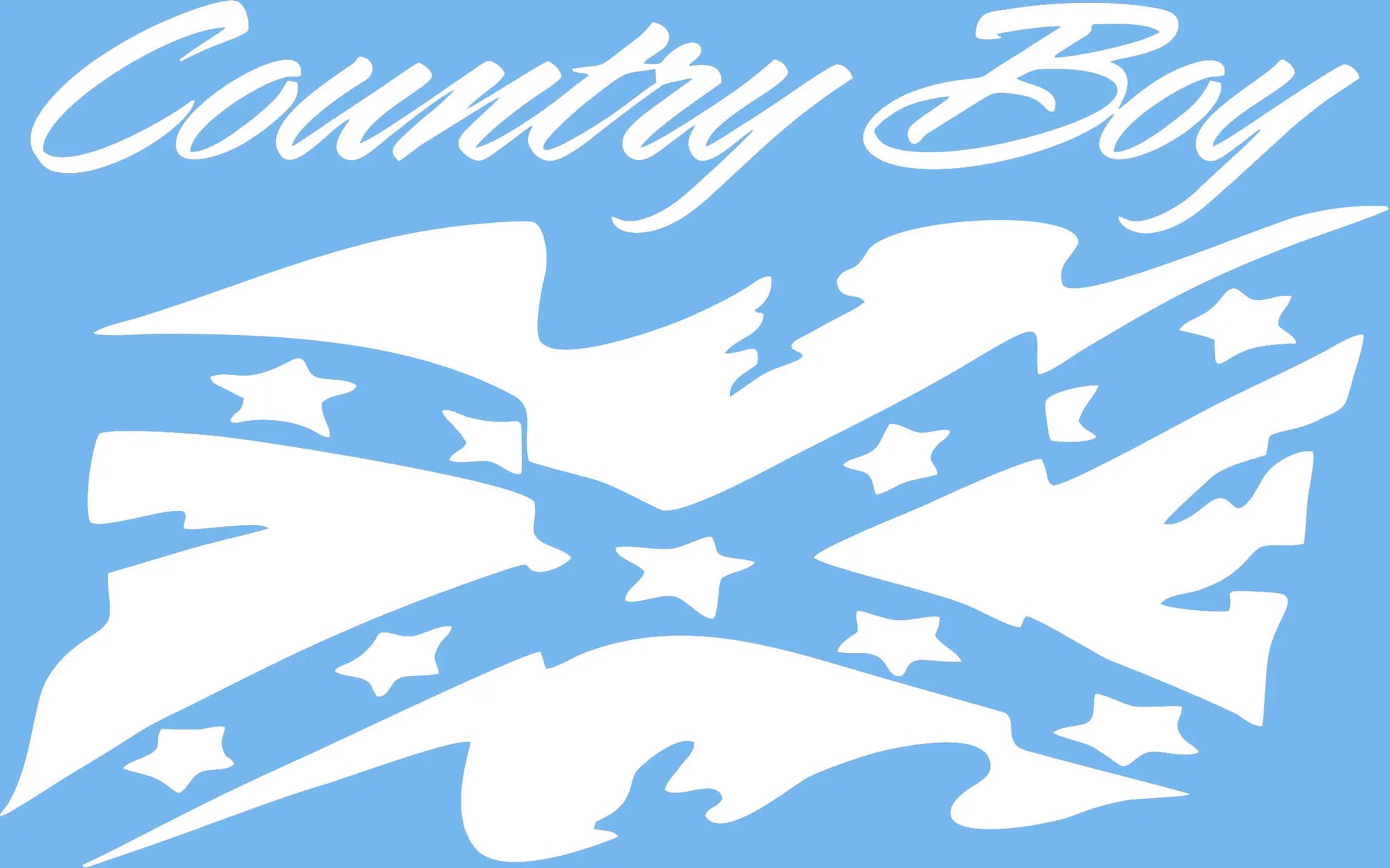 Country Boy Rebel Flag Decal in White Vinyl with Blue Backing Paper
