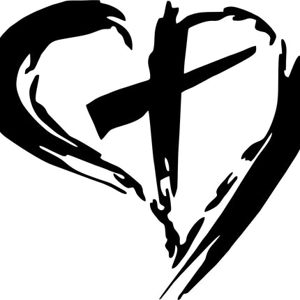 Christian Cross and Heart Decal in Black Vinyl