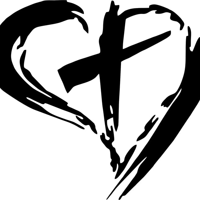 Christian Cross and Heart Decal in Black Vinyl