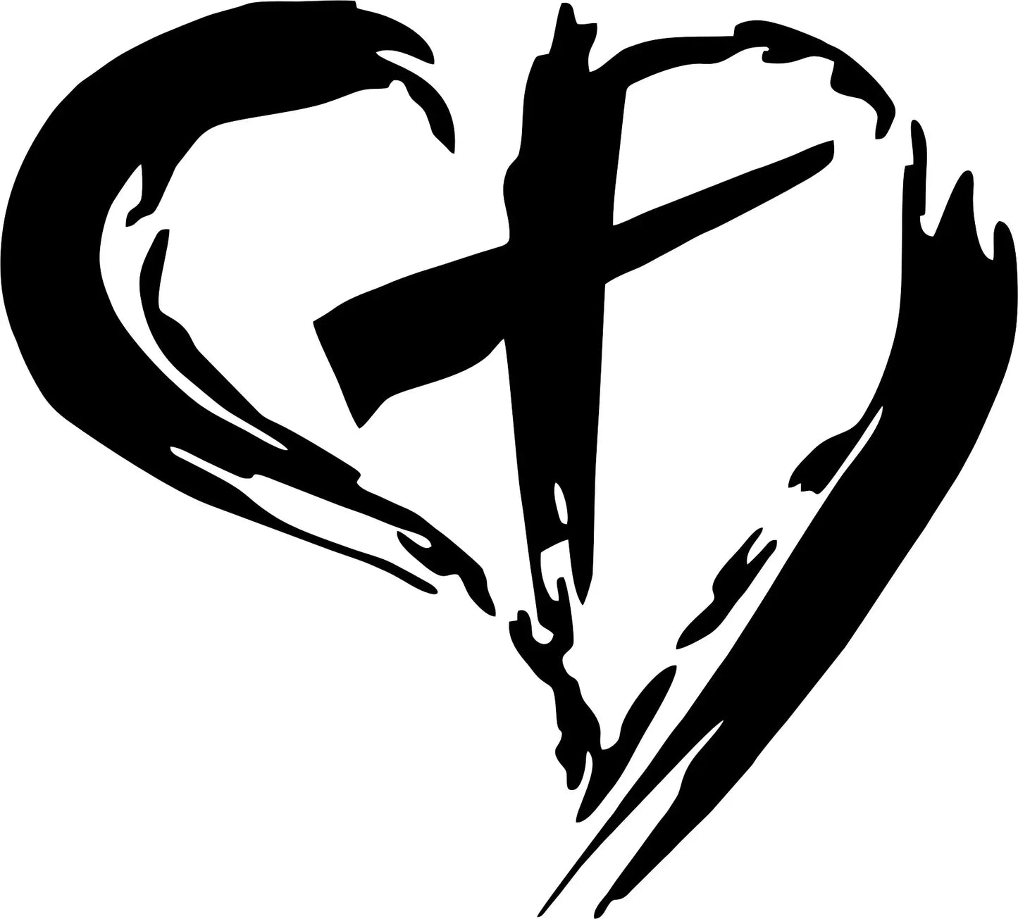 Christian Cross and Heart Decal in Black Vinyl