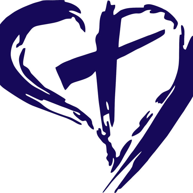 Christian Cross and Heart Decal in Blue Vinyl