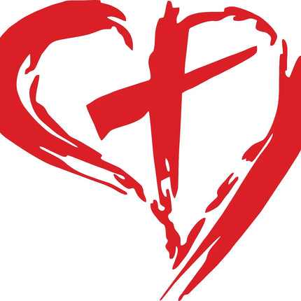 Christian Cross and Heart Decal in Red Vinyl