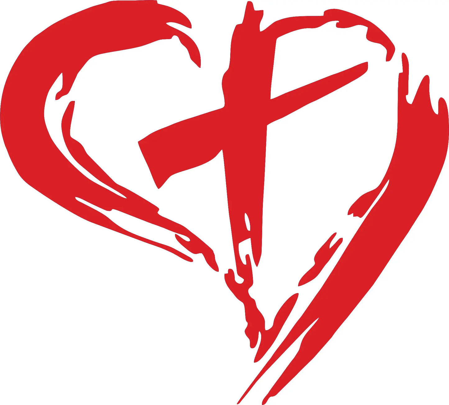 Christian Cross and Heart Decal in Red Vinyl
