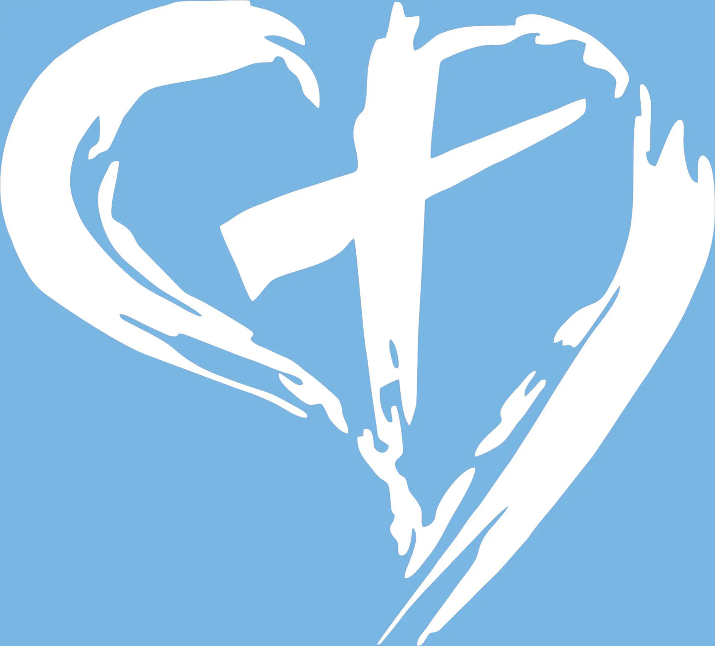 Christian Cross and Heart Decal in White Vinyl