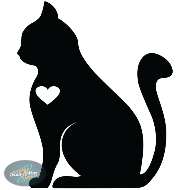 Cat Silhouette with Heart Vinyl Decal in black