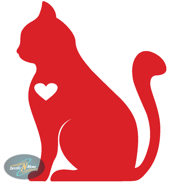Cat Silhouette with Heart Vinyl Decal in red