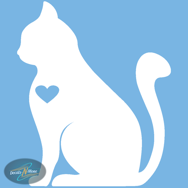 Cat Silhouette with Heart Vinyl Decal in white