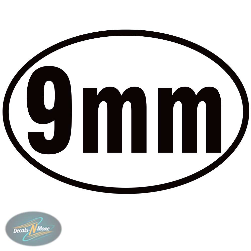 9mm Oval Vinyl Decal 9MM1 in black
