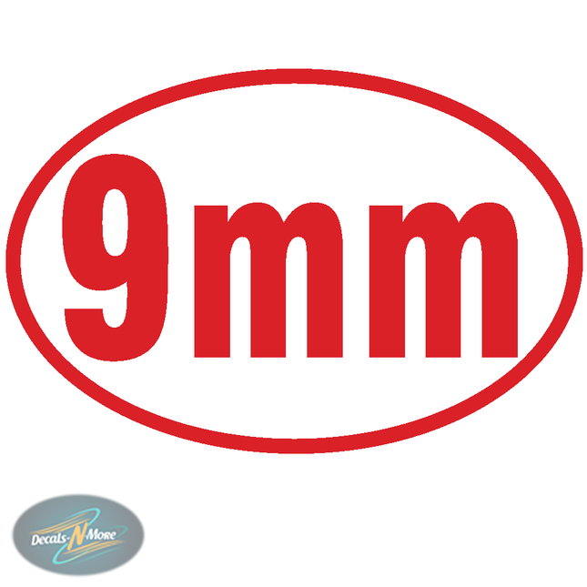 9mm Oval Vinyl Decal 9MM1 in red