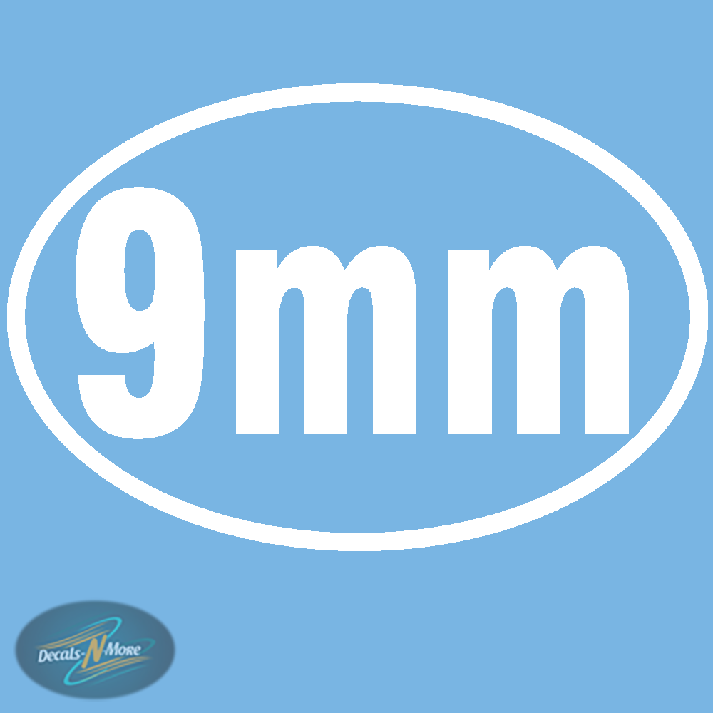 9mm Oval Vinyl Decal 9MM1 in white