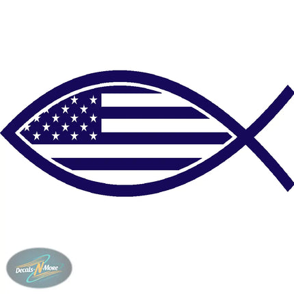 Christian American Flag Fish Vinyl Decal CH2 in blue vinyl