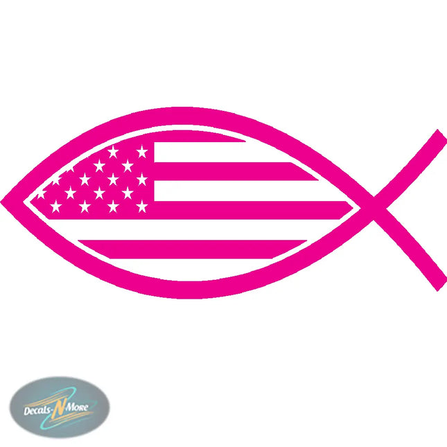 Christian American Flag Fish Vinyl Decal CH2 in pink vinyl
