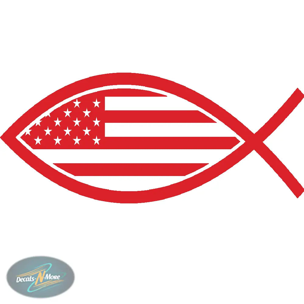 Christian American Flag Fish Vinyl Decal CH2 in red vinyl