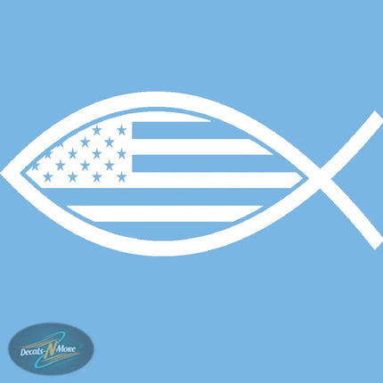 Christian American Flag Fish Vinyl Decal CH2 in white vinyl