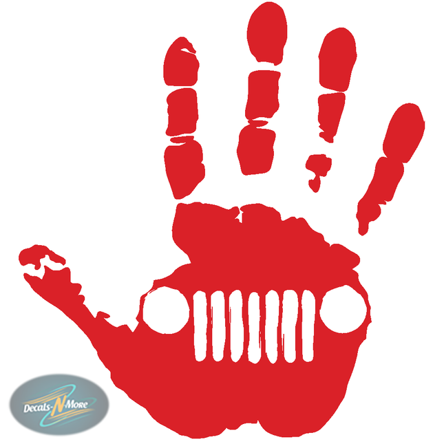 Jeep Handprint Distressed Logo Vinyl Decal JEEP1 in red