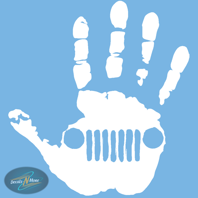 Jeep Handprint Distressed Logo Vinyl Decal JEEP1 in white