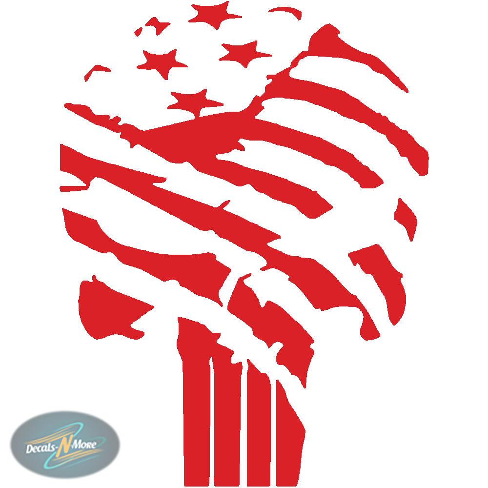 The Punisher Distressed American Flag Vinyl Decal PDAF in red vinyl