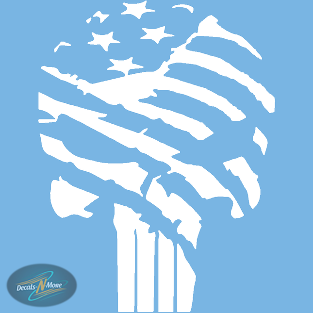 The Punisher Distressed American Flag Vinyl Decal PDAF in white vinyl
