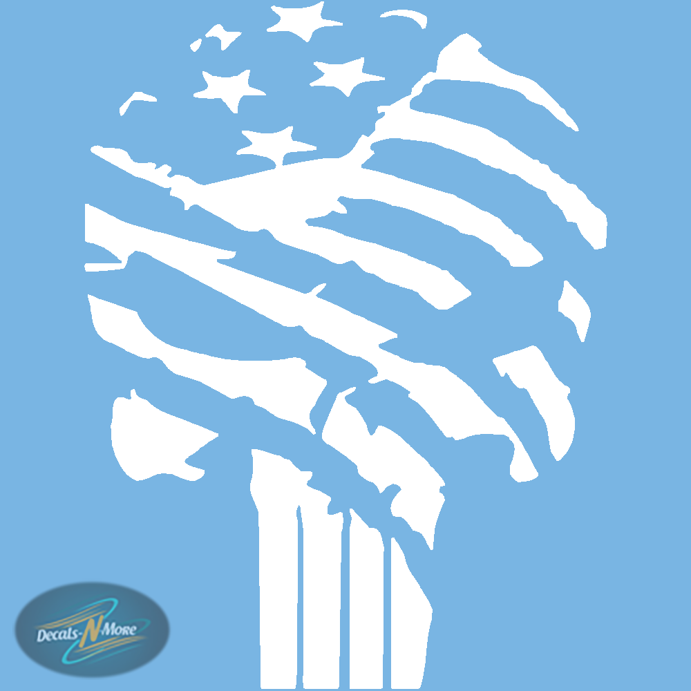 The Punisher Distressed American Flag Vinyl Decal PDAF in white vinyl