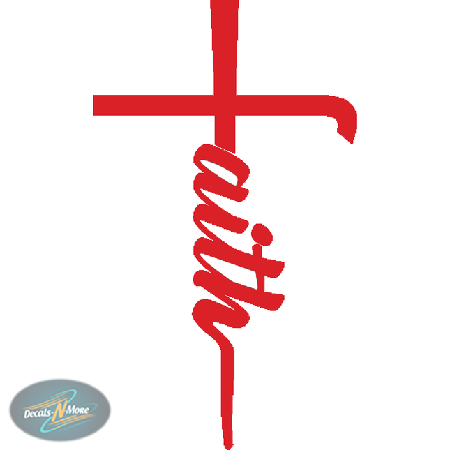  Faith Cross Vinyl Decal is a Christian car sticker in red vinyl
