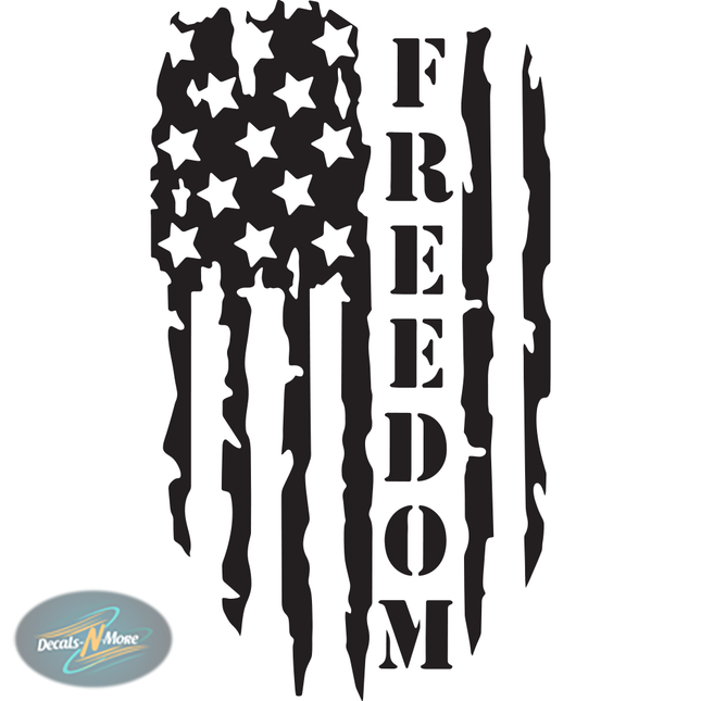 Freedom Flag Distressed Vinyl Decal - American Patriotic Sticker in black