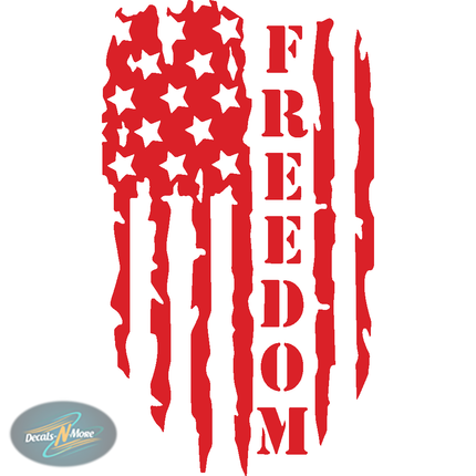 American flag design with 'FREEDOM' text on a white background, featuring red and white colors.