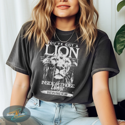 Lion Inside Those Lungs Christian Graphic Tee on model