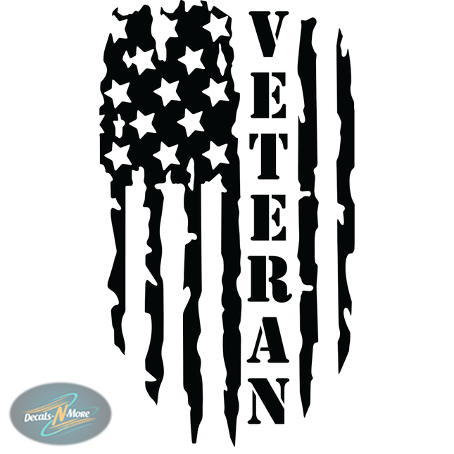 Veteran American flag distressed vinyl decal with rugged, weatherproof vinyl in black