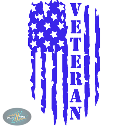 Veteran American flag distressed vinyl decal with rugged, weatherproof vinyl in blue