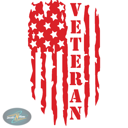 Veteran American flag distressed vinyl decal with rugged, weatherproof vinyl in red