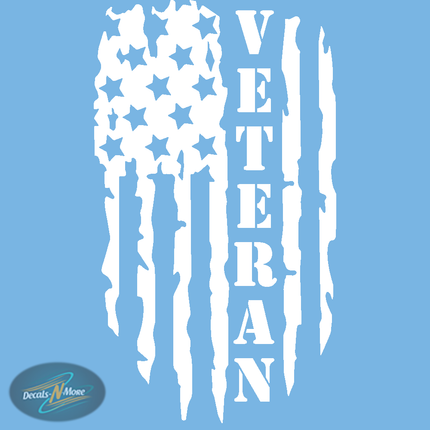 Veteran American flag distressed vinyl decal with rugged, weatherproof vinyl in white